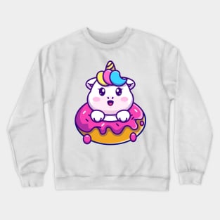 Cute baby unicorn with doughnut cartoon Crewneck Sweatshirt